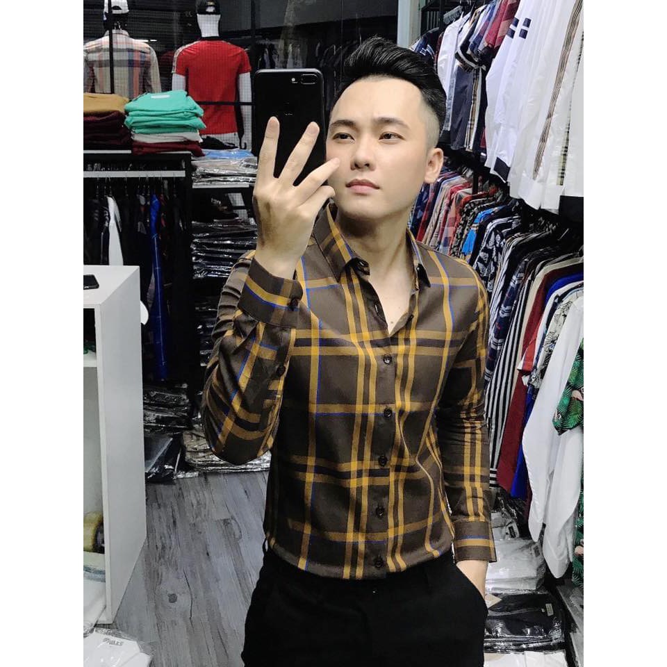 Áo Sơ Mi Nam Dài Tay Họa Tiết Caro 1 Cao Cấp, Áo Sơ Mi Vải Lụa Dáng Ôm Form Body, T-man | BigBuy360 - bigbuy360.vn