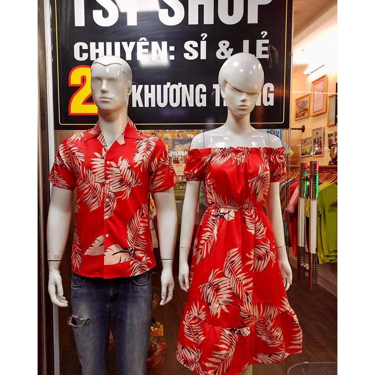 Đồ đôi đi biển, đồ đôi nam nữ đi tiệc, đi chơi áo cặp áo đôi chụp hình cưới: bao gồm áo + váy sơ mi Hàn Quốc dáng dài
