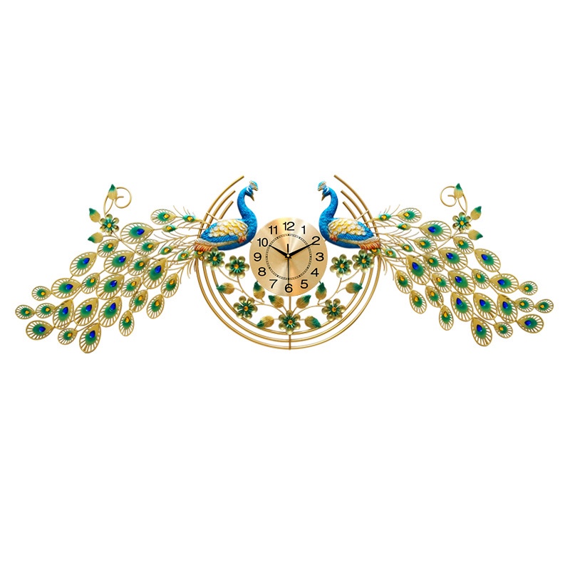 Đồng hồ treo tường chim công đôi phòng khách SENCOM, đồng hồ trang trí decor đối xứng cỡ lớn - 2888