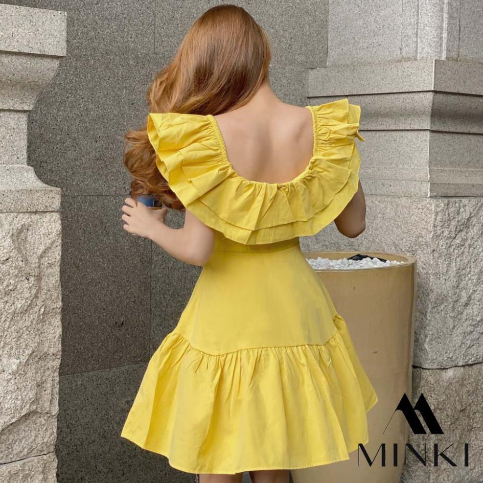 [NEW2022] ĐẦM VÀNG TRẮNG BẸT VAI - CHẤT LIỆU CAO CẤP - MÀU TRẮNG , VÀNG | BigBuy360 - bigbuy360.vn