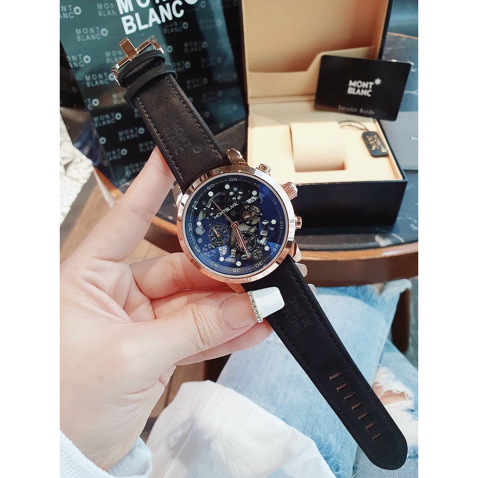 ĐỒNG HỒ NAM MONTBLANC MB17 CHRONOGRAPH , DÂY DA LỘN , SIZE 44MM