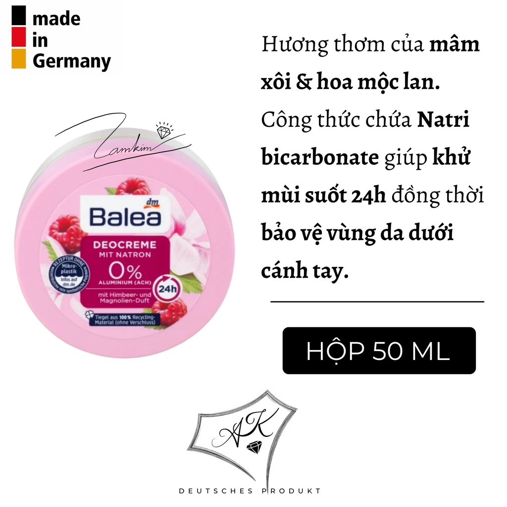 Kem khử mùi hôi nách, ngăn ngừa mồ hôi Balea deocreme - hộp 50ml