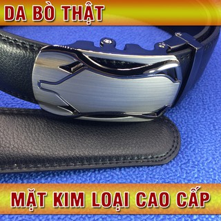 Thắt lưng dây da thật, mặt kim loại cao cấp, màu đen, khóa tự động dễ dùng hạn chế bai dãn dây da