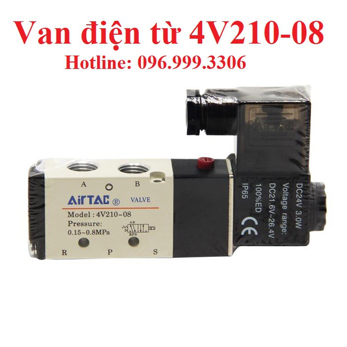 Van điện từ 4V210-08 khí nén ( van 5/2, 5 cửa 2 vị trí, ren 13mm ) điện áp 220V 24V giá sỉ