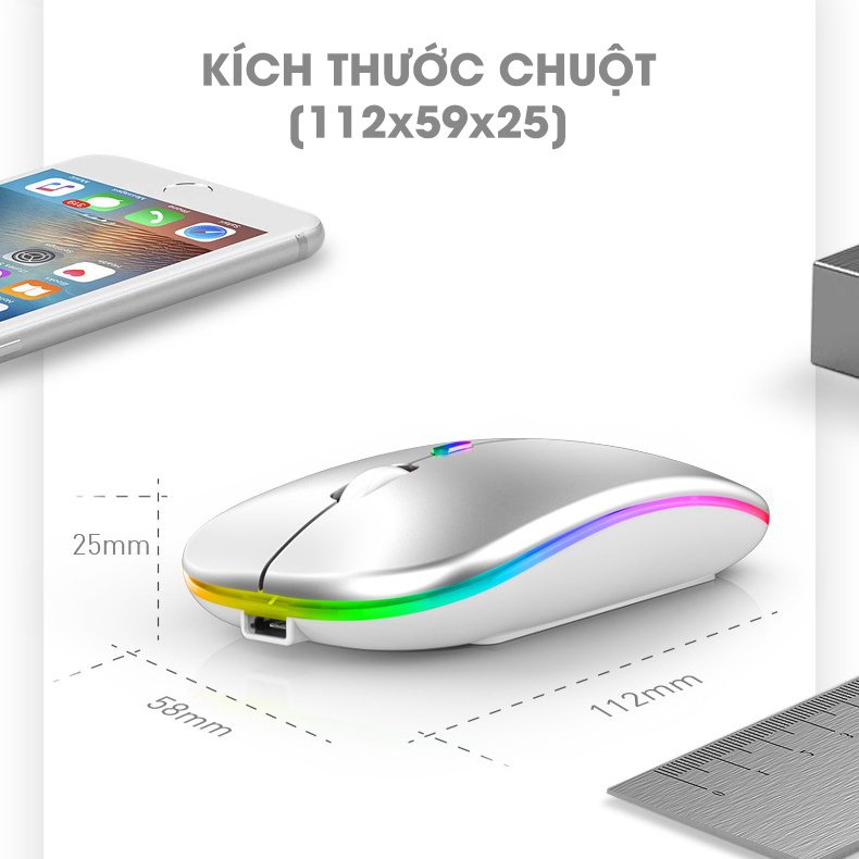 Chuột máy tính không dây Bluetooth 2.4Ghz tự sạc pin cao cấp 2 trong 1 chống ồn dùng cho máy tính laptop macbook