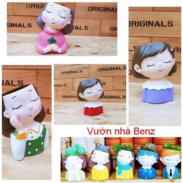 Chậu cô gái mộng mơ tóc ngắn dễ thương + quà tặng