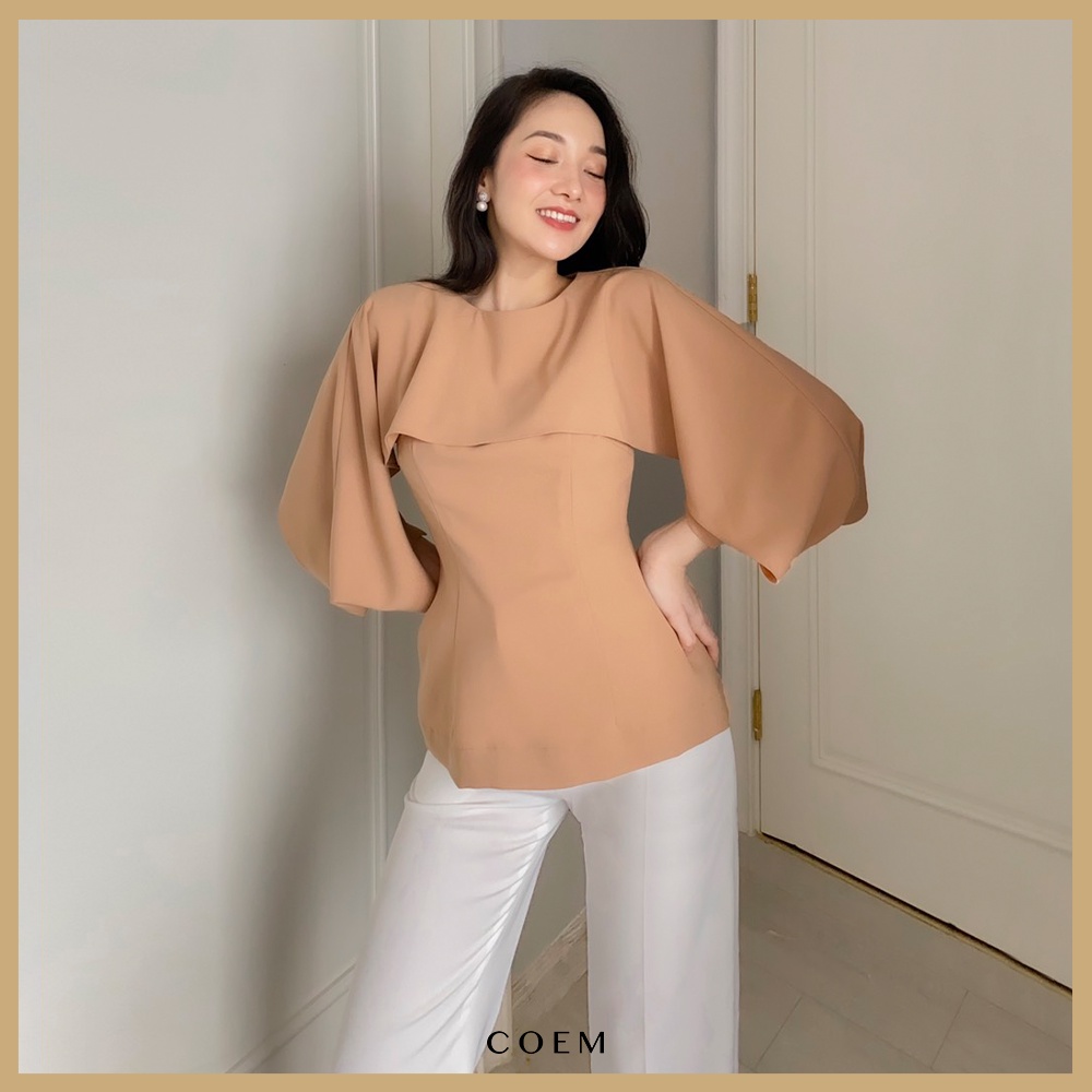 Áo Kiểu Tay Dài Cách Điệu Cut Out COEM Chất Liệu Solid Cotton Premium Cao Cấp Cam Trầm Sang Trọng - THU TOP CAM