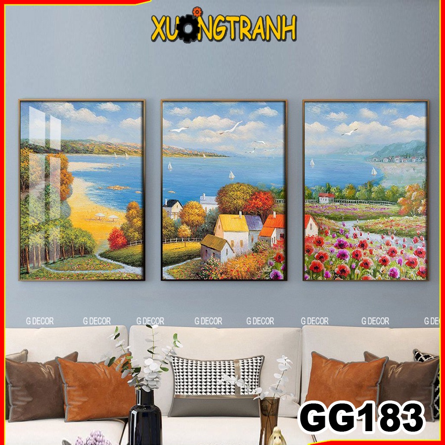 Tranh treo tường canvas 3 bức phong cách Bắc Âu 183, tranh phong cảnh trang trí phòng khách, phòng ngủ, phòng ăn,spa