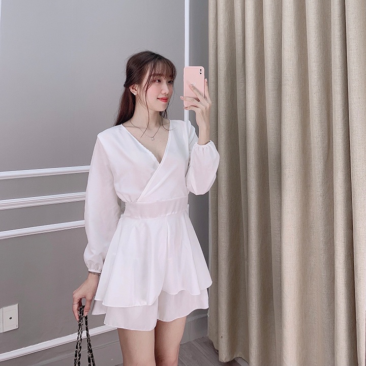 Jumpsuit nữ xòe hai tầng thiết kế dài tay dễ thương xinh xắn quyến rũ MS73
