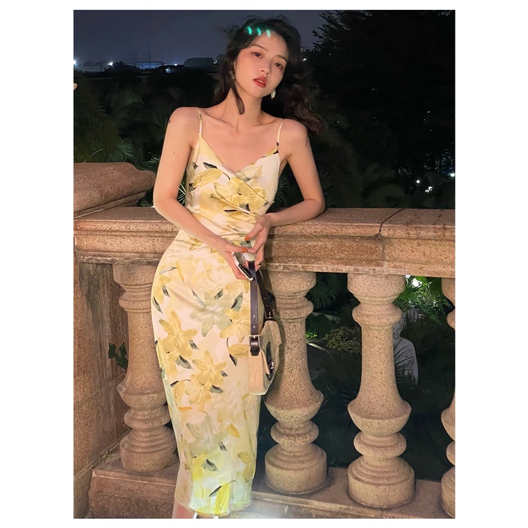[ẢNH THẬT] Đầm lụa Satin hoa 2 dây Style Hồng Kông mùa hè ngọt ngào quyến rũ tiểu thư sang chảnh đài các thời thượng