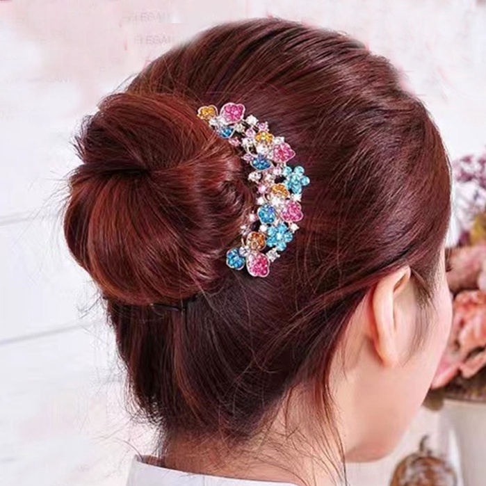 GETNOIVAS Lược Cài Tóc 7 Răng Đính Đá Nhiều Màu Phong Cách Retro Cho Nữ