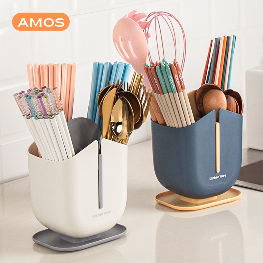 Hộp đựng đũa muỗng AMOS 4 ngăn cao cấp, Khay đựng thìa đũa chống ẩm ướt