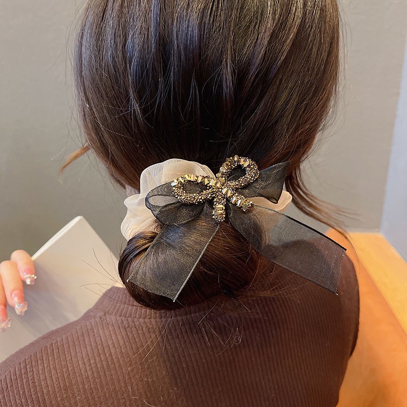 Phụ Kiện Buộc Tóc Hình Nơ Màu Hồng Đen Đơn Giản Thời Trang Phong Cách Hàn Quốc