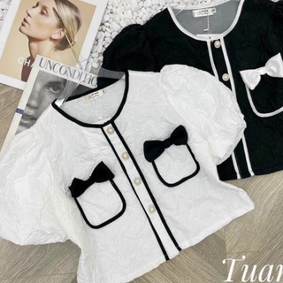 Áo sơ mi vải xốp hoa dập nổi,tay bồng mã 121