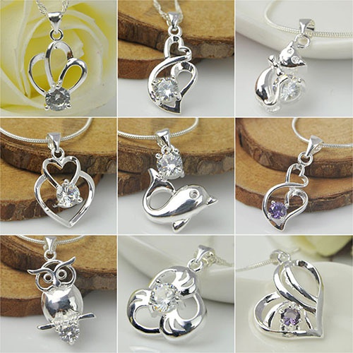 Mặt dây chuyền mạ bạc đính đá nhiều kiểu dáng thời trang dành cho nữ