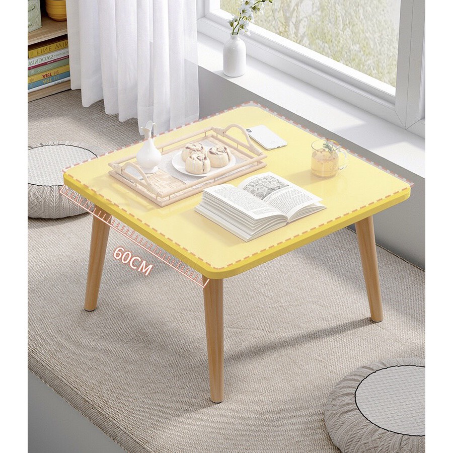 Bàn trà vuông sofa/cafe chân gỗ tự nhiên sơn lót PU, đầy đủ kích thước và chiều cao lựa chọn
