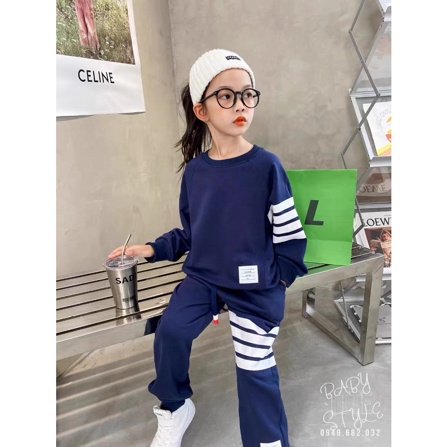 Bộ quần áo thu đông dài tay bé gái &quot;SNOW&quot; 14-45klg cho bé gái 4-14 tuổi. Bộ thể thao dài tay vải nỉ da cá. B33