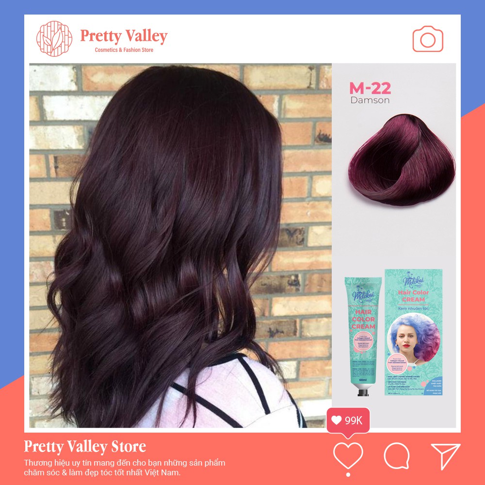 Thuốc nhuộm tóc màu tím mận MOLOKAI, thuốc nhuộm tóc chứa collagen tảo biển siêu dưỡng - Pretty Valley Store