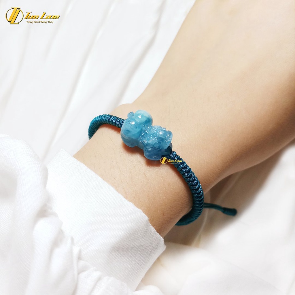 Vòng tay tỳ hưu tài lộc aquamarine bện chỉ may mắn xanh dương hợp mệnh thủy mộc - Tuệ Lâm