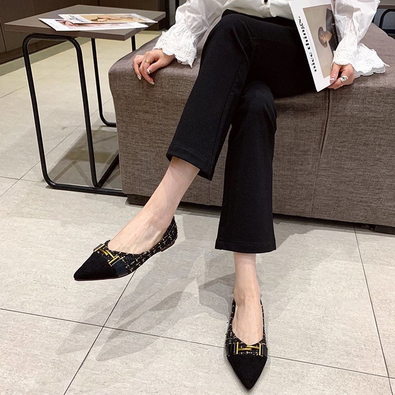 Giày Búp Bê Đế Mềm Phối Khóa Kim Loại Xinh Xắn Cho Nữ