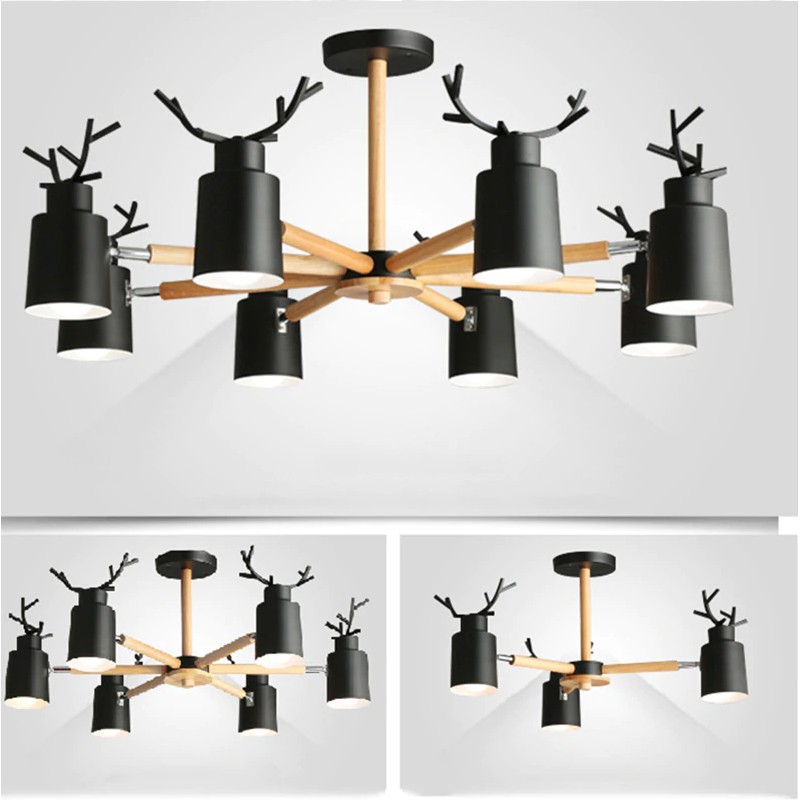 Đèn chùm Decor Vintage Sừng Hươu 8 tay (Các màu) - Tặng kèm 8 bóng led - Có Video - Phòng khách phòng ngủ Chiếu sáng