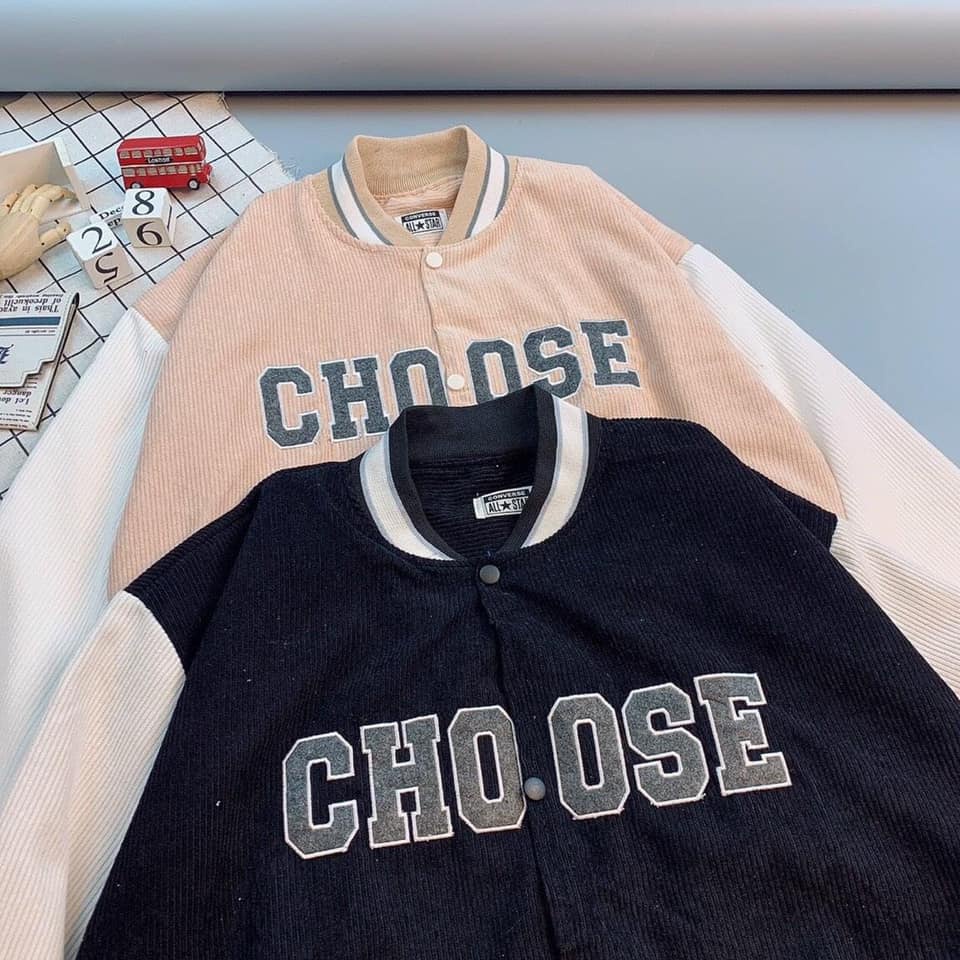 [Chất Siêu Đẹp] Áo Khoác Bomber Nhung Kaki 2 lớp Chữ CHOOSE Chống nắng Phù Hợp Nam và Nữ