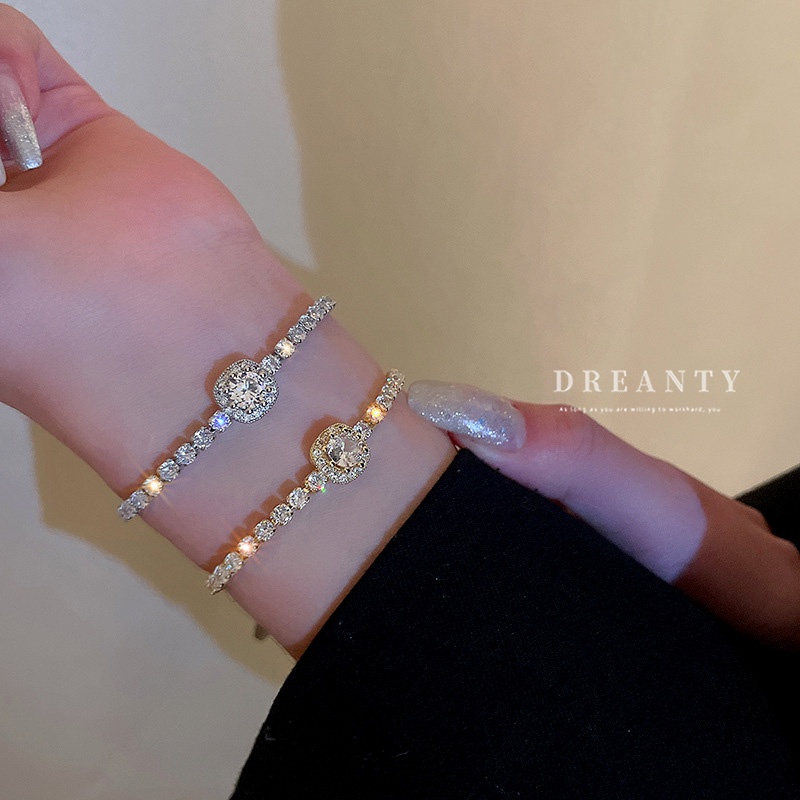 Vòng Tay Đính Đá Kim Cương Hình Vuông Phong Cách Hàn Quốc Thời Trang Dành Cho Nữ