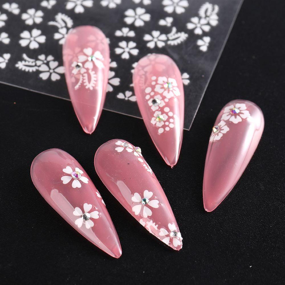 LEILY Nail Art Decorations Nail Sticker Manicure White 3D New DIY Slider Decals Adhesive Five Petal Flower Design