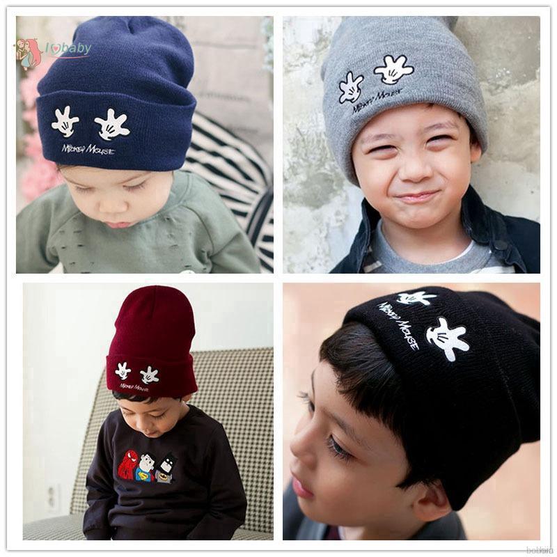 Bobora Mũ Len Giữ Ấm Thêu Hình Chuột Mickey Dễ Thương Cho Bé