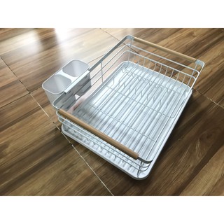 Kệ Úp Chén Bát, Tay Cầm Gỗ (Có Khay Hứng Nước)