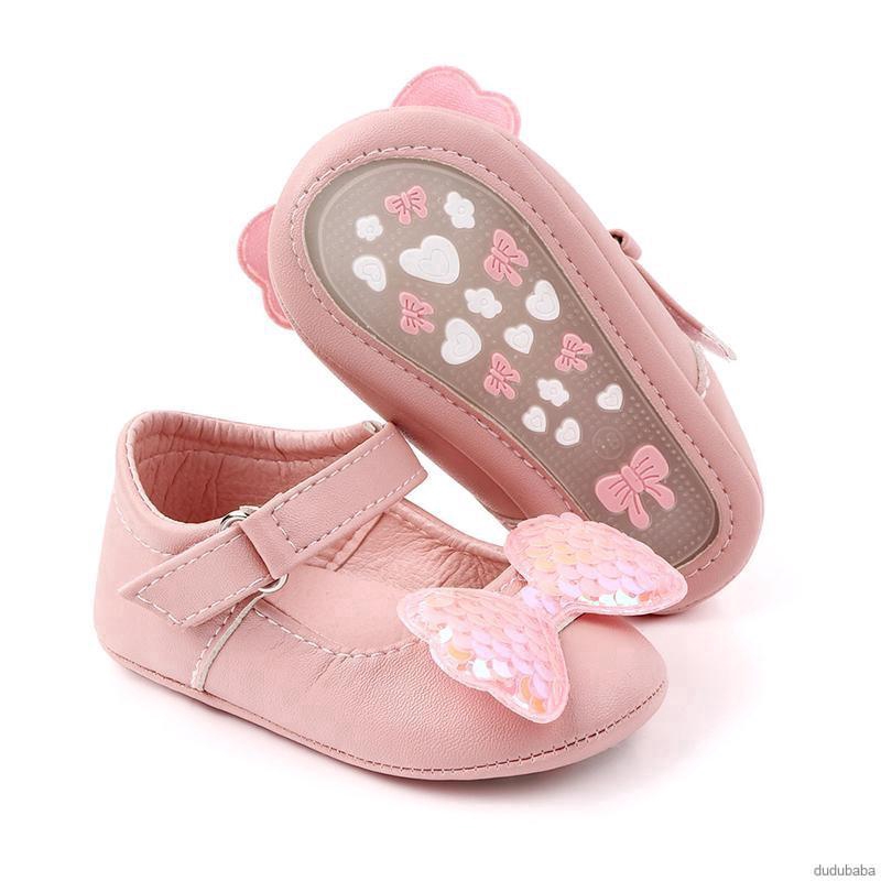 Giày Bé Gái Sơ Sinh Đế Mềm Chống Trượt Đính Nơ &amp; Hoa 0-12 Tháng