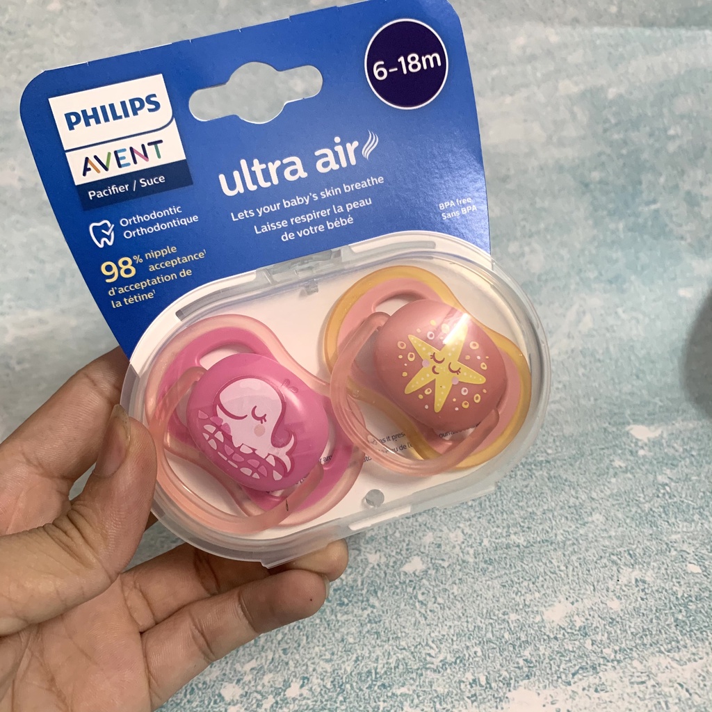 Ti giả Avent Ultra Air, Ultra Soft chống vâu đầu dẹt chính hãng Philip Avent GIMOVI nhà phân phối chính hãng