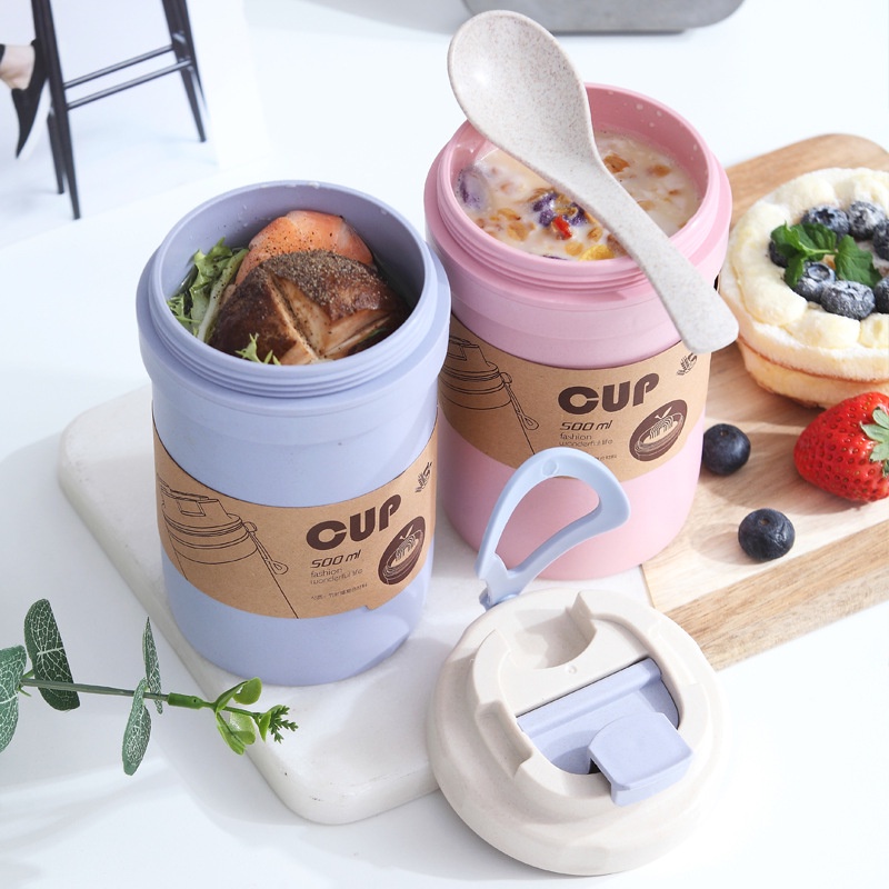 Cốc Lúa Mạch Đựng Canh Giữ Nhiệt Cup 500ml FANTASTIC - Thiết Kế 2 In 1 Tích Hợp Cốc Ăn Súp Và Bình Uống Nước
