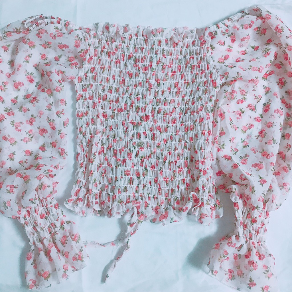 [Nhiều màu] ÁO HOA VOAN RÚT DÂY TAY DÀI (hàng thiết kế) | BigBuy360 - bigbuy360.vn