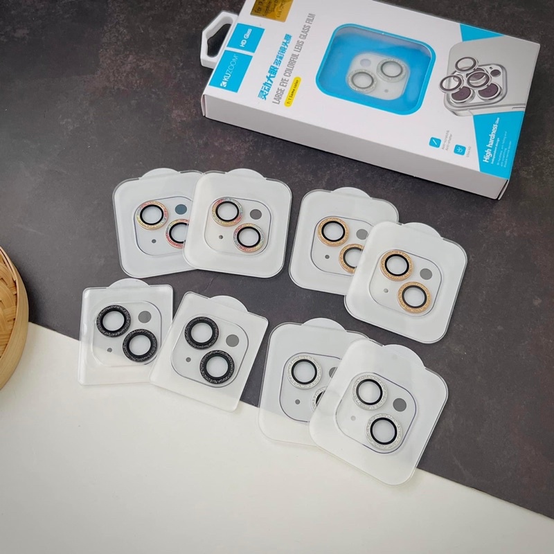 Bộ Cường Lực Dán Mắt Camera Kuzoom Viền Nhôm Kim Cương Có Khung Hỗ Trợ Dán Cho IP 11 12 13 14