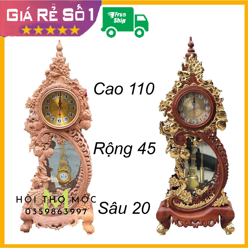 ĐỒNG HỒ HOA ĐÀO QUẢ LẮC TRANG TRÍ GỖ HƯƠNG CAO 1M1