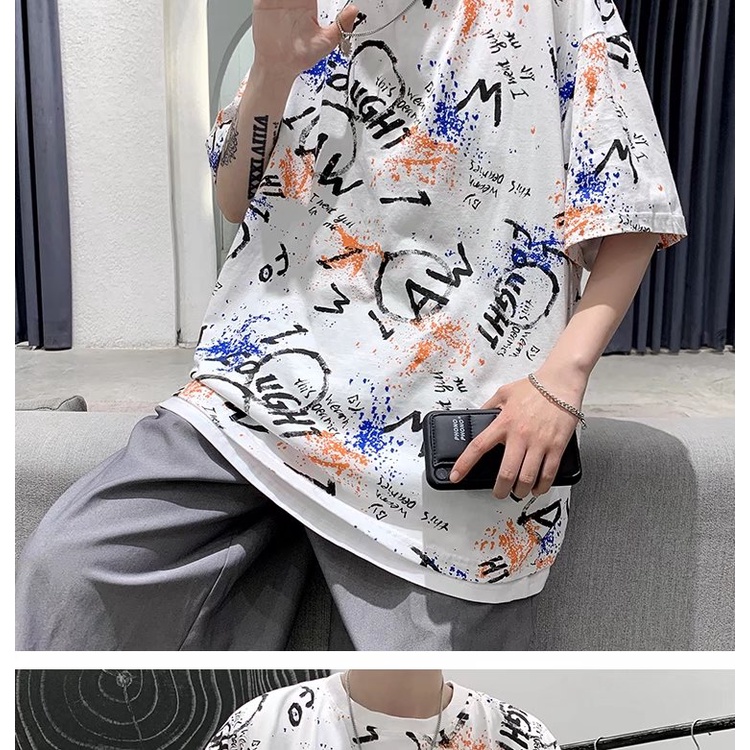 Áo thun nam tay ngắn in họa tiết graffiti phong cách thời trang M-7XL