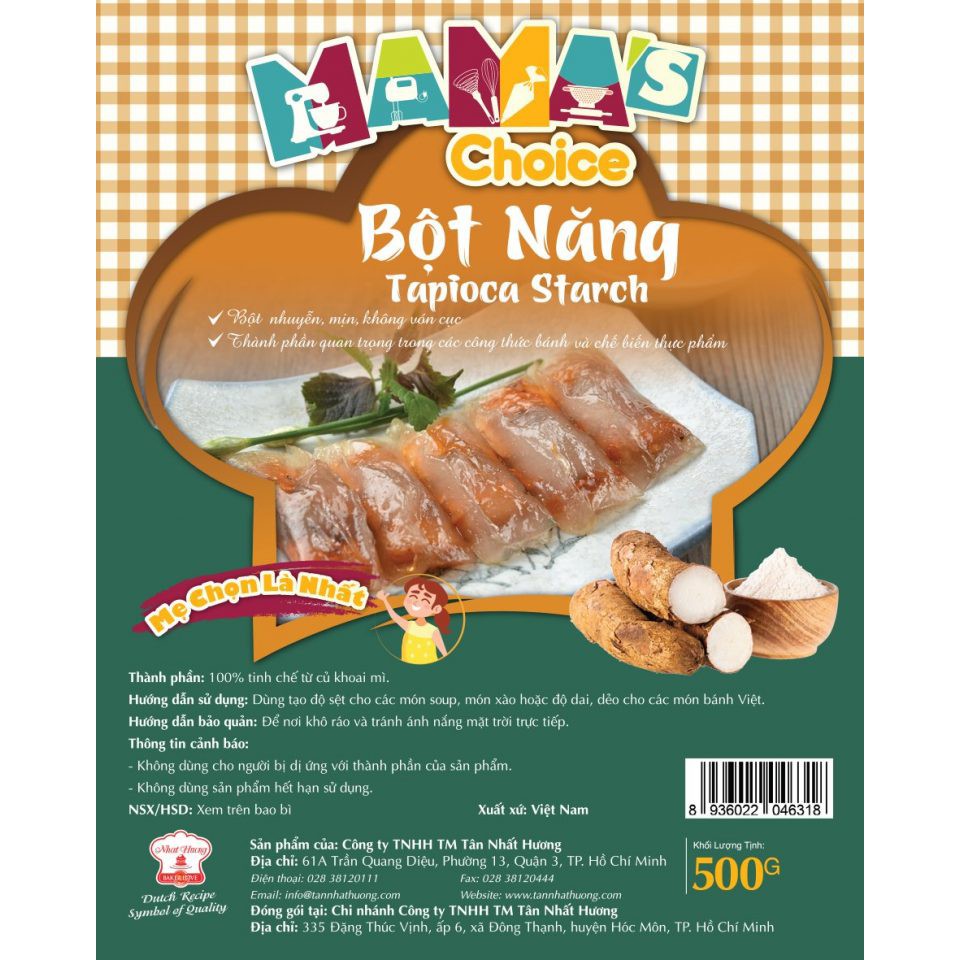 Bột Năng Mama’s Choice 500gr Nhất Hương dùng tạo độ sệt cho các món soup, món xào hoặc tạo độ dẻo cho các món bánh Vi