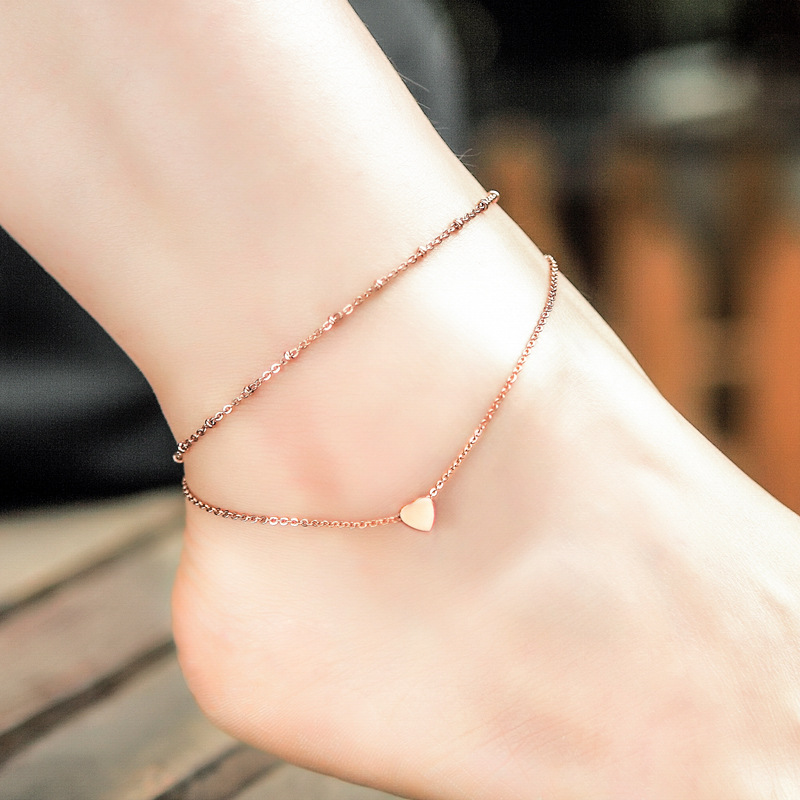 Lắc chân 2 lớp mạ vàng 18K mặt trái tim