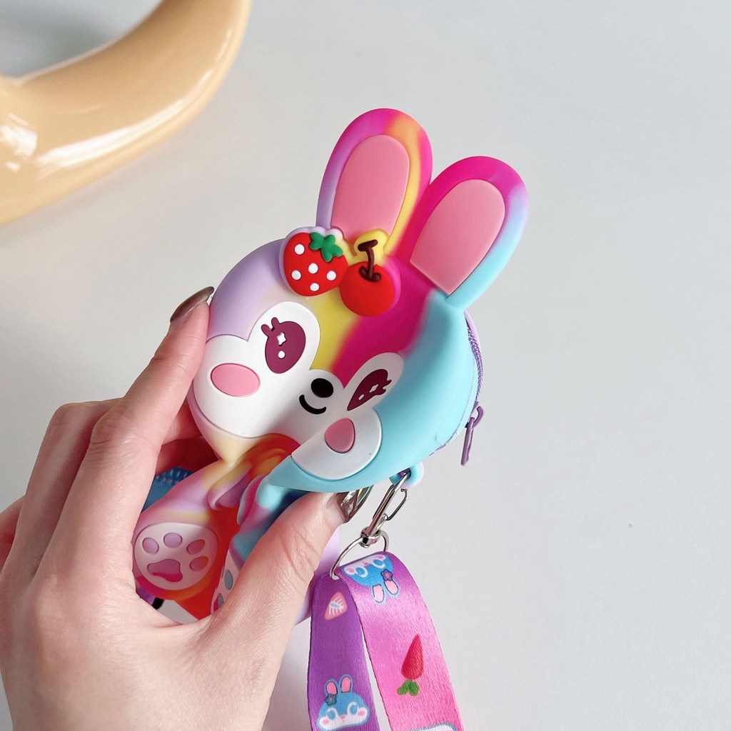 Kids Pop It Túi Messenger Đồ Chơi Bằng Silicon Giảm Căng Thẳng Hình Thỏ Dâu Tây Gợn Sóng Cho Bé Gái