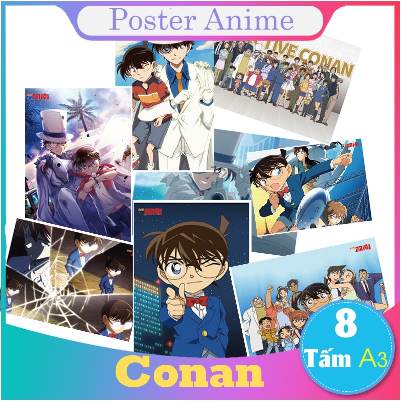 Combo 8 tấm poster Conan anime kích thước A3 giấy xịn áp phích siêu chất