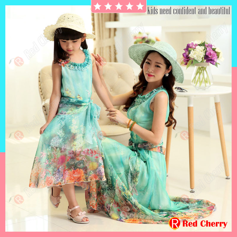 Đầm Voan In Hình Quả Cherry Đỏ Eno %0020 %0020 Phong Cách Bohemian Dành Cho Mẹ Và Bé