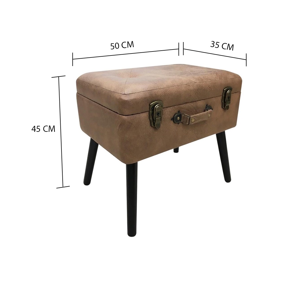 HomeBase FURDINI Ghế vuông bọc da PU có ngăn đựng đồ kích thước nhỏ gọn W50xH45xD35cm màu nâu