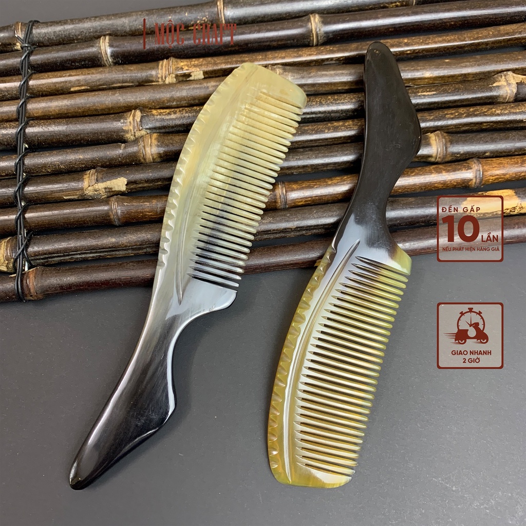 Lược sừng Thụy Ứng thân trơn, chuôi đuôi tôm, răng chải 1mm | Mộc Craft TU37