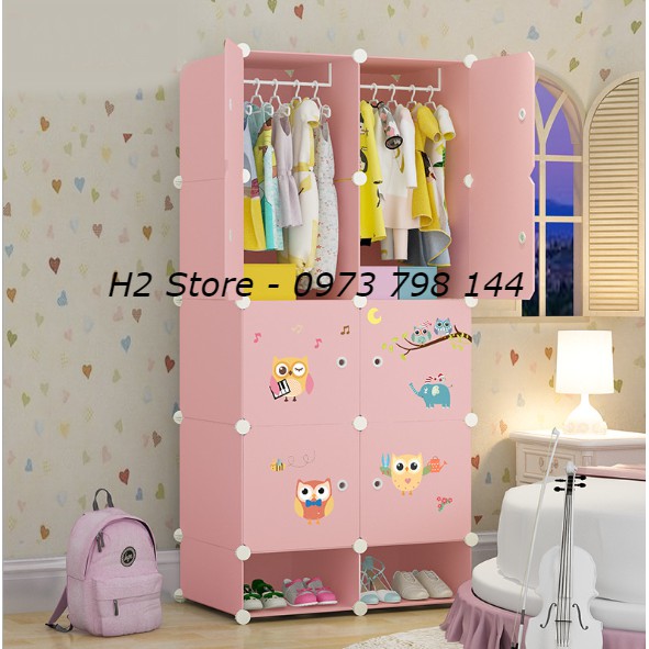 [SIÊU HOT] TỦ NHỰA LẮP GHÉP 8 Ô + 2 GIÀY CỬA CÚ MÈO ĐỂ ĐỒ CHO BÉ ĐA NĂNG THÔNG MINH sâu 47cm