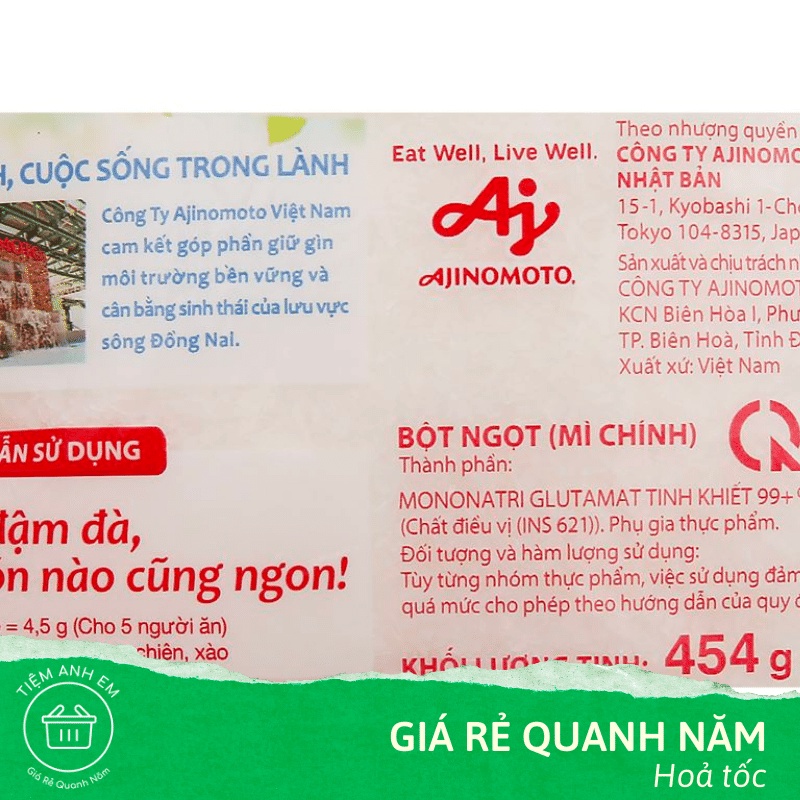 Bột ngọt hạt lớn Ajinomoto gói 400g, 454g, 1Kg
