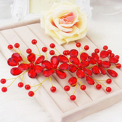 Trâm cài tóc dạng hoa đính đá đỏ lấp lánh đầy sang trọng
