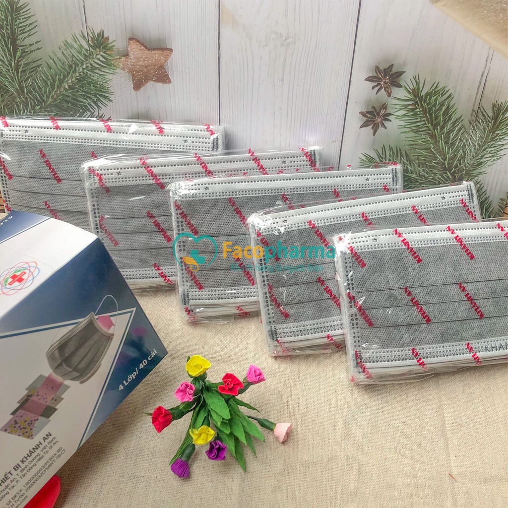 Khẩu trang than hoạt tính 4 lớp kháng khuẩn cao cấp Khánh An hộp 40 cái chống bụi hóa chất gây hại KATHTO
