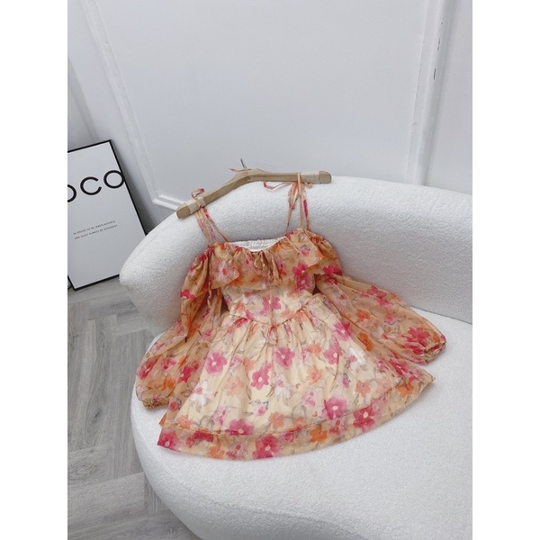 ĐẦM HOA ĐỎ CHUN EO RỚT VAI ✨