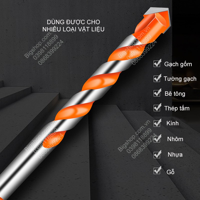 Mũi khoan gạch men, đá, bê tông, kính, nhôm, tấm sắt, gỗ đa năng